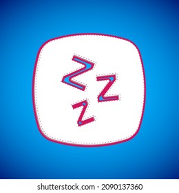 White Sleepy icon isolated on blue background. Sleepy zzz talk bubble.  Vector