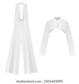 White sleeveless jumpsuit and bolero. vector illustration