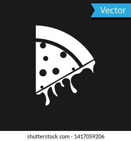 White Slice of pizza icon isolated on black background. Vector Illustration