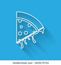 White Slice of pizza line icon isolated with long shadow. Vector Illustration