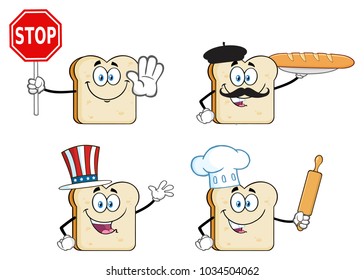 White Sliced Bread Cartoon Mascot Character 2. Vector Collection Isolated On White Background
