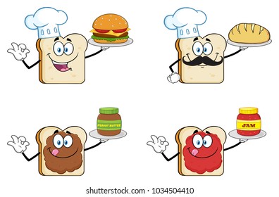 White Sliced Bread Cartoon Mascot Character 3. Vector Collection Isolated On White Background