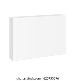 White slim cardboard package box isolated. Blank mockup for design, branding. Vector illustration