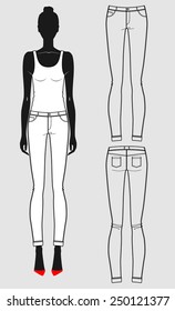 white slim jeans, front and back
