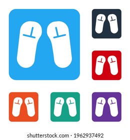 White Slipper icon isolated on white background. Flip flops sign. Set icons in color square buttons. Vector Illustration