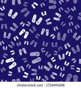 White Slipper icon isolated seamless pattern on blue background. Flip flops sign.  Vector Illustration