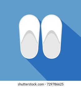 white slippers, hotel slippers flat design with long shadow. vector