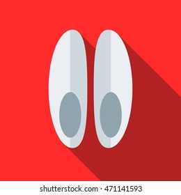 White slippers icon in flat style with long shadow. Shoes symbol