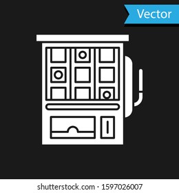 White Slot machine icon isolated on black background.  Vector Illustration