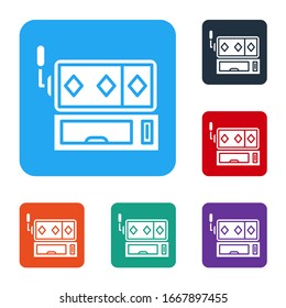 White Slot machine icon isolated on white background. Set icons in color square buttons. Vector Illustration