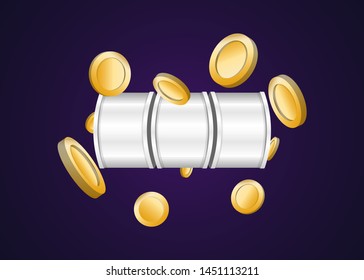 White Slot Machine Slots Reel With Coins Jackpot Spin Gambling Vector Illustration