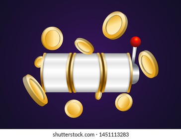 White Slot Machine Slots Reel With Coins Jackpot Spin Gambling Vector Illustration