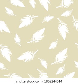 White small and bigger feather shapes on light background seamless pattern