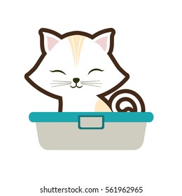 white small cat sitting stripes closed eyes bathtub vector illustration eps 10