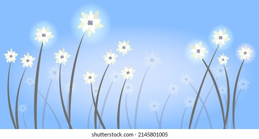 flor blanca pequeña sobre fondo azul, Ilustración del dibujo a mano