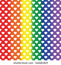 White small hearts on rainbow background. Design element for poster, banner, greeting card, pride.