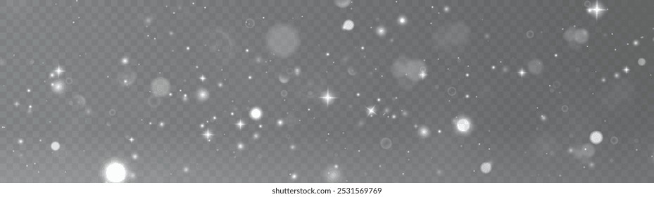White Small realistic glare Magic bokeh. Texture Powder small light dust white. Powder sugar png explosion or splash, falling flour, salt powder falling gently.