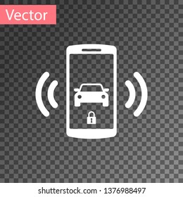 White Smart car alarm system icon isolated on transparent background. The smartphone controls the car security on the wireless. Vector Illustration