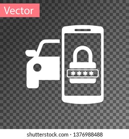 White Smart car security system icon isolated on transparent background. The smartphone controls the car security on the wireless. Vector Illustration