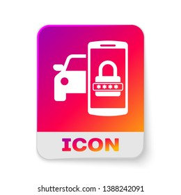 White Smart car security system icon isolated on white background. The smartphone controls the car security on the wireless. Rectangle color button. Vector Illustration