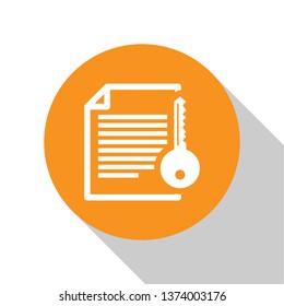 White Smart contract icon isolated on white background. Blockchain technology, cryptocurrency mining, bitcoin, altcoins, digital money market. Orange circle button. Flat design. Vector Illustration