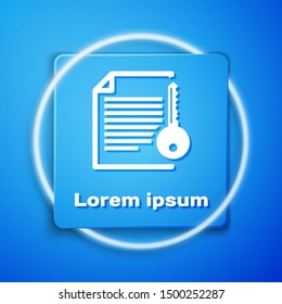 White Smart contract icon isolated on blue background. Blockchain technology, cryptocurrency mining, bitcoin, altcoins, digital money market. Blue square button. Vector Illustration
