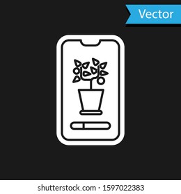 White Smart control farming system mobile application icon isolated on black background.  Vector Illustration