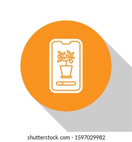 White Smart control farming system mobile application icon isolated on white background. Orange circle button. Vector Illustration