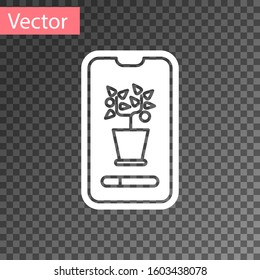 White Smart control farming system mobile application icon isolated on transparent background.  Vector Illustration