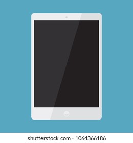 White smart digital tablet with black screen icon in flat style design, isolated on blue background,vector eps10