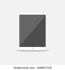 White smart digital tablet with grey screen icon in flat style design, isolated on blue background,vector