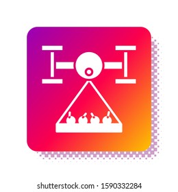White Smart farm with drone control collects harvest icon isolated on white background. Innovation technology for agricultural company. Square color button. Vector Illustration