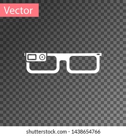 White Smart glasses mounted on spectacles icon isolated on transparent background. Wearable electronics smart glasses with camera and display. Vector Illustration