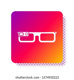 White Smart glasses mounted on spectacles icon isolated on white background. Wearable electronics smart glasses with camera and display. Square color button. Vector Illustration