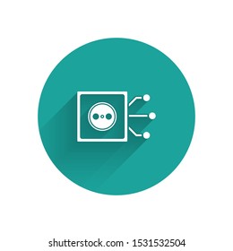 White Smart home icon isolated with long shadow. Remote control. Green circle button. Vector Illustration