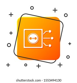 White Smart home icon isolated on white background. Remote control. Orange square button. Vector Illustration