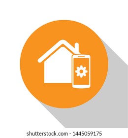 White Smart home - remote control system icon isolated on white background. Orange circle button. Vector Illustration