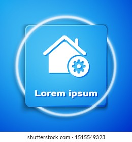 White Smart home settings icon isolated on blue background. Remote control. Blue square button. Vector Illustration