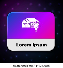 White Smart house and light bulb icon isolated on black background. Rectangle color button. Vector Illustration