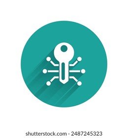 White Smart key icon isolated with long shadow. Green circle button. Vector