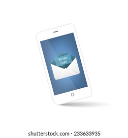 White smart phone with envelope for send sms/vector