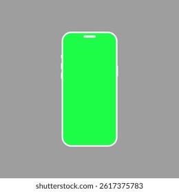 White Smart Phone with Green Screen Display. Modern Mobile Device Template Vector Illustration