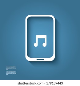 White smart phone infographic element with music icon in the middle with 3d effect. Eps10 vector illustration.