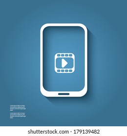 White Smart Phone Infographic Element With Video Icon In The Middle With 3d Effect. Eps10 Vector Illustration.