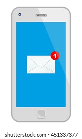 White Smart Phone With Mail. Vector Illustration Of A Smart Phone With An Incoming Mail. No Transparency. Global Colors Used.