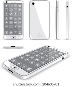 White Smart Phone - Multiple Views - Vector illustration showing a smart phone in multiple positions.  File type: vector EPS AI8 compatible.  