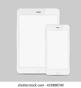 White smart phone and tablet  icon with shadow