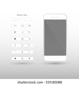 White Smart Phone Vector Illustration with button set isolated on background