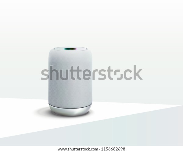 White Smart speaker. Voice control user\
interface smart speaker Vector\
realistic.