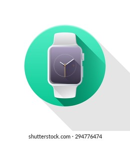 White smart watch flat icon on white background. Vector illustration.
